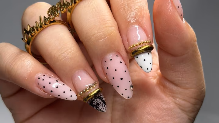 Almond, Encapsulation, Hardware Placement, Mixed Media — nail work by Nails By Sharik