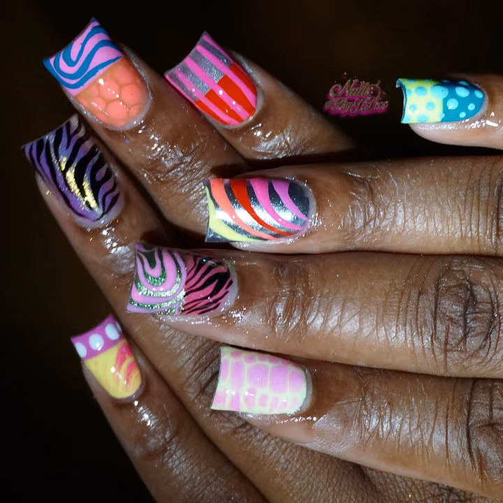 Duck, Flare Nails, Hand Painting, Mixed Media — nail work by ATL Nail Artist