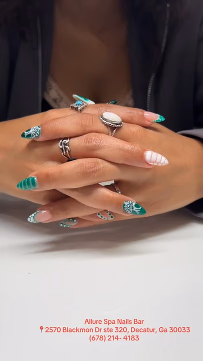 French Manicure, Hand Painting, Stiletto — nail work by Decatur