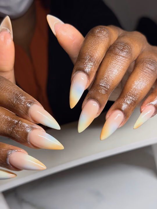 Airbrush, Ombre, Stiletto — nail work by Nails By Yoko.