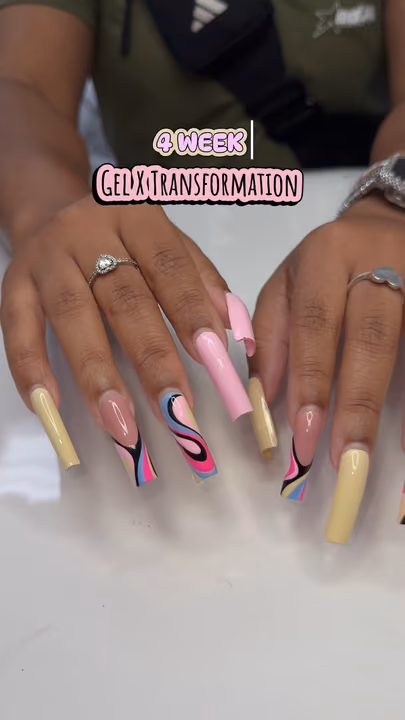 Abstract Art, Gel X, Hand Painting, Extreme Length — nail work by Clayton County- Black owned