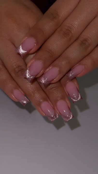 Cat Eye, French Manicure, Square — nail work by Nailed By Christel
