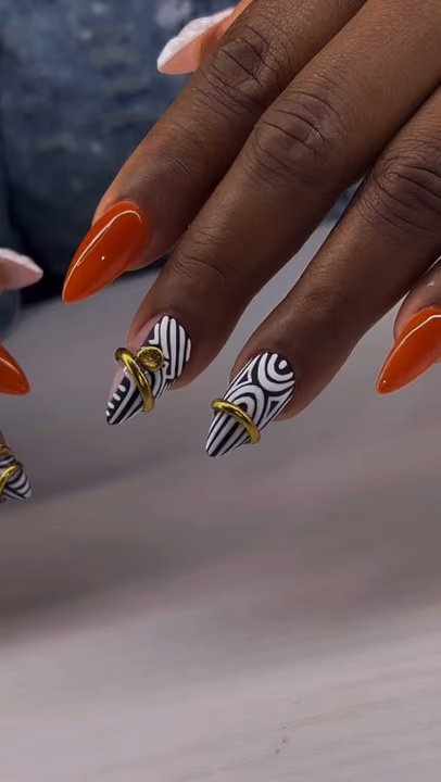 Hand Painting, Piercing, Line Art — nail work by Nailed By Christel