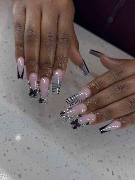 Charm Placement, Encapsulation, Line Art, French Manicure — nail work by Babe Cave Beauty,LLC