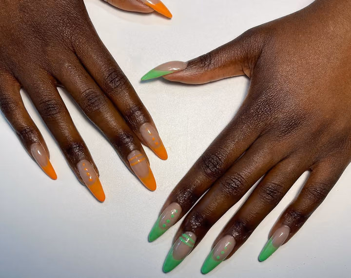 French Manicure, Dot Work, Line Art — nail work by Atlanta Nail Artist