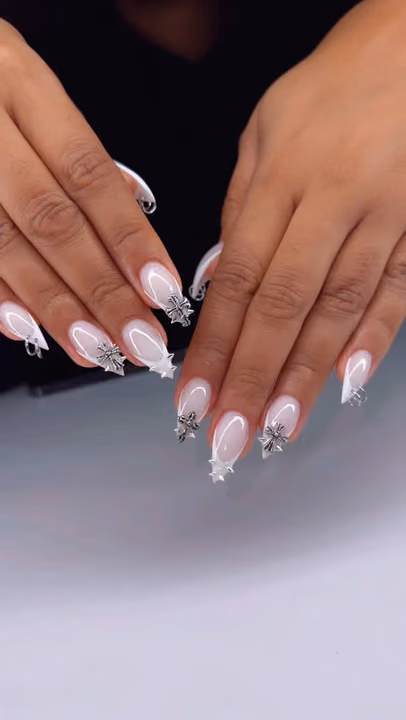 Charm Placement, French Manicure, Metal Accents — nail work by Nailed By Christel