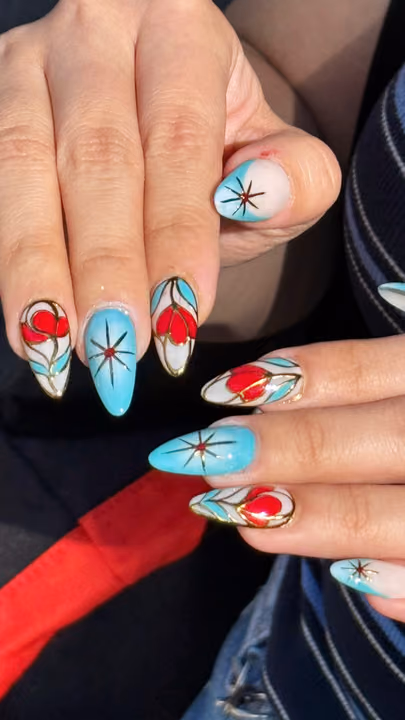 Airbrush, Chrome, Line Art, Stained Glass Effect — nail work by Lifestyle Nail Bar