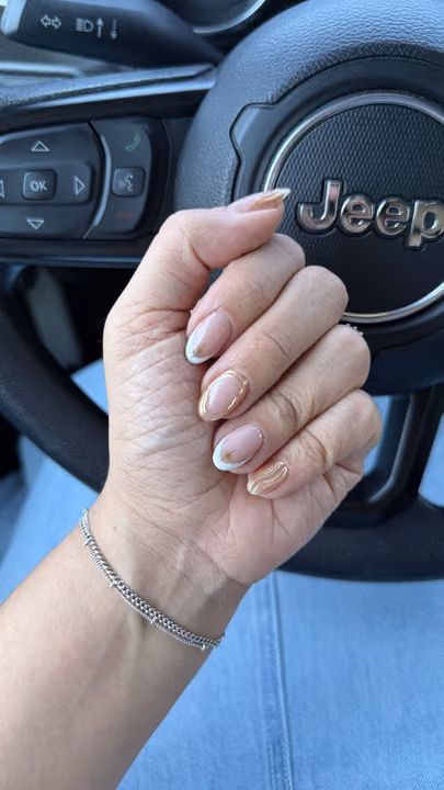 Chrome, French Manicure, Negative Space — nail work by Cherry Nails By Arely