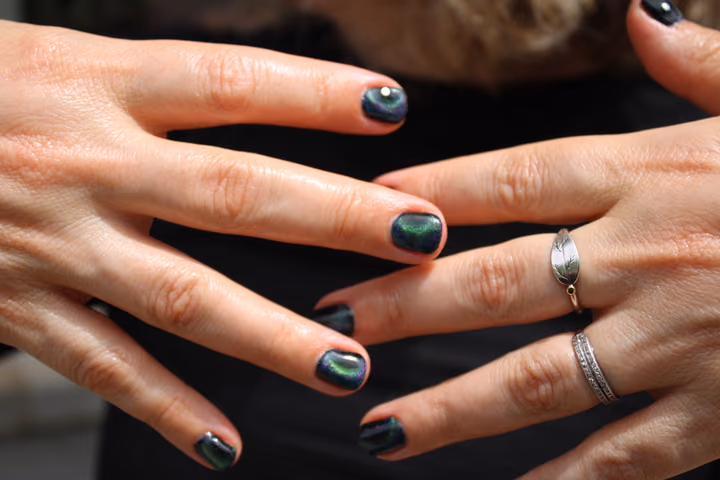 Cat Eye, Crystal Placement, Magnetic Gel — nail work by Lark & Sparrow Atlanta, GA