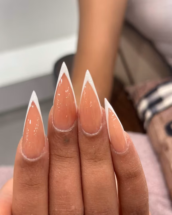 French Manicure, Extreme Length, Stiletto — nail work by Buckhead Nail Studio