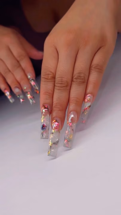 Acrylic, Encapsulation, Transfer Foil — nail work by Nailed By Christel