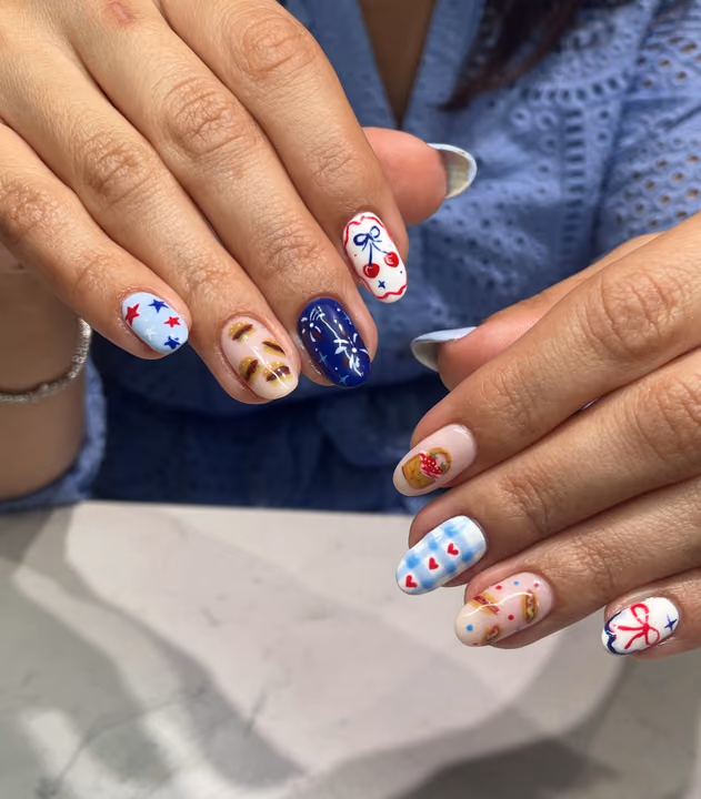 Hand Painting, Mixed Media, Line Art — nail work by Lacquer Nail Bar