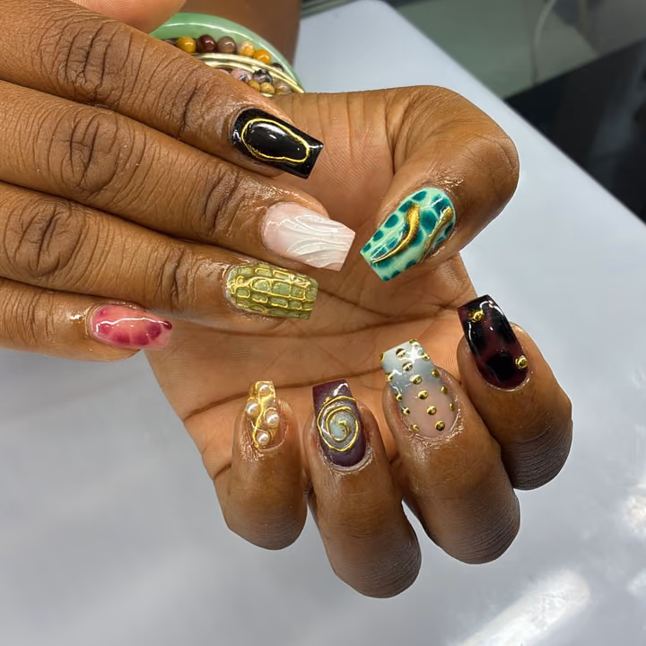 3d Sculpting, Encapsulation, Mixed Media, Textured Finish — nail work by Atlanta Nail Tech