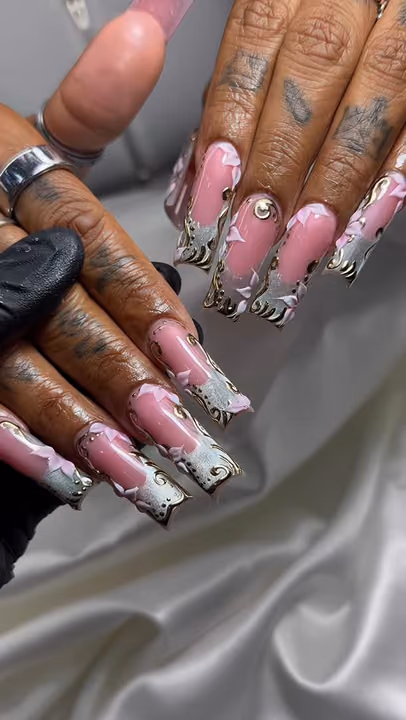 3d Sculpting, Chrome, Crystal Placement, Nail Extensions — nail work by Jay