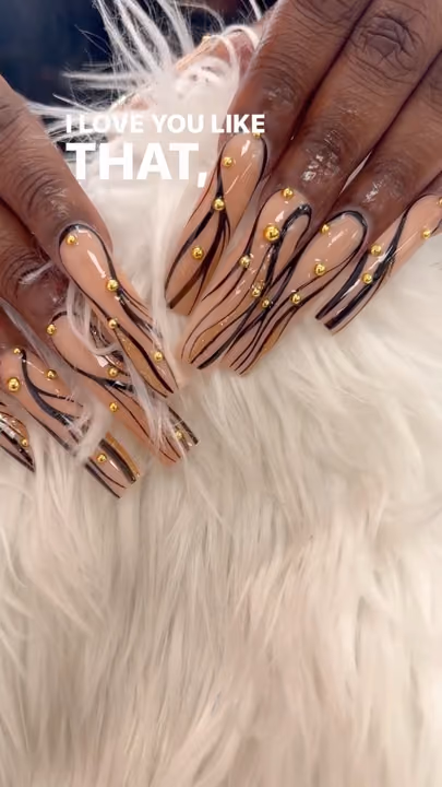 Encapsulation, Extra Long Length, Line Art, Structured Gel — nail work by Noire Nail Bar