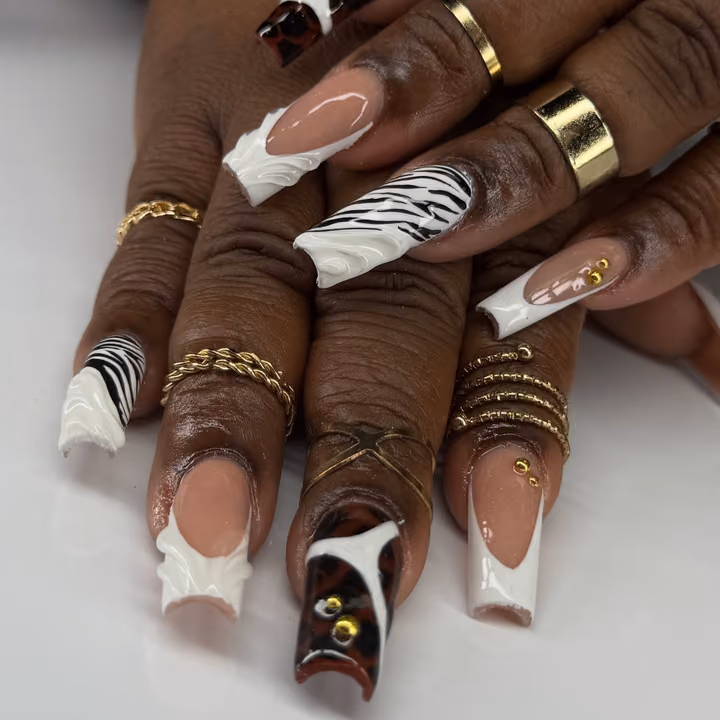 3d Sculpting, French Manicure, Tortoiseshell Effect, Animal Print — nail work by Candy Drop Nail Shop