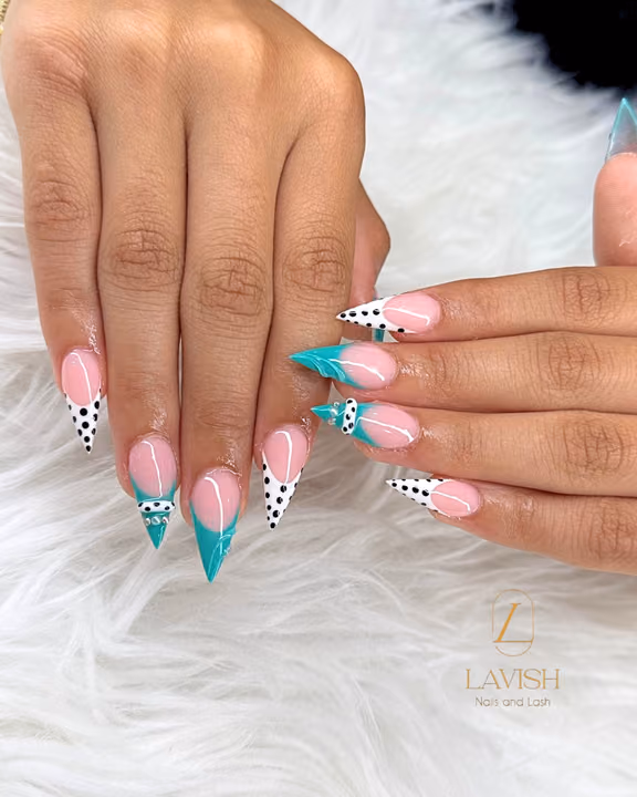 French Manicure, Negative Space, Dot Work, Stiletto — nail work by Lavish Nails & Lash