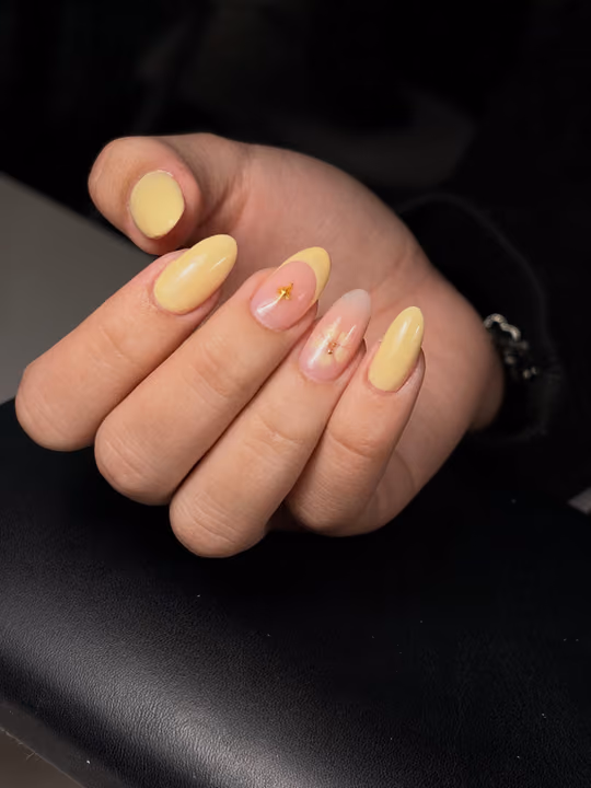 Charm Placement, French Manicure, Hand Painting — nail work by Sofía Nails Artist
