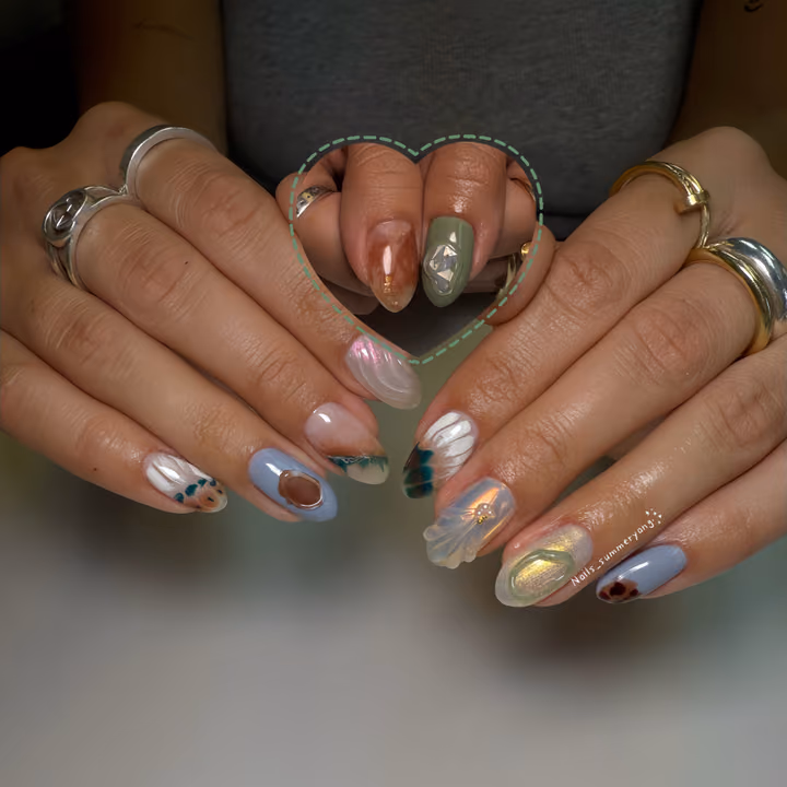 3d Sculpting, Chrome, Crystal Placement, Textured Finish — nail work by Atlanta Nail Tech