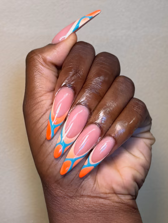 Stiletto, Line Art, French Manicure, Negative Space — nail work by Atlantas #1 Nail Salon