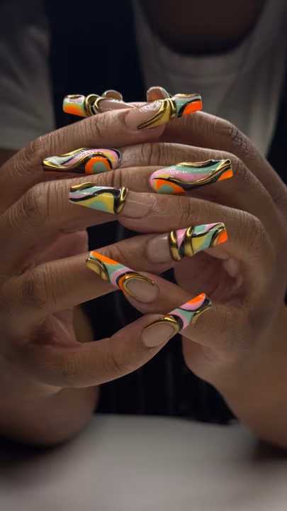 3d Sculpting, Chrome, Geometric Art, Negative Space — nail work by Nails by Cody
