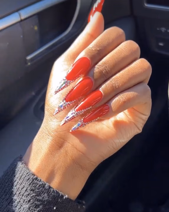Rhinestone Placement, Stiletto, Structured Gel — nail work by Nailed By Christel