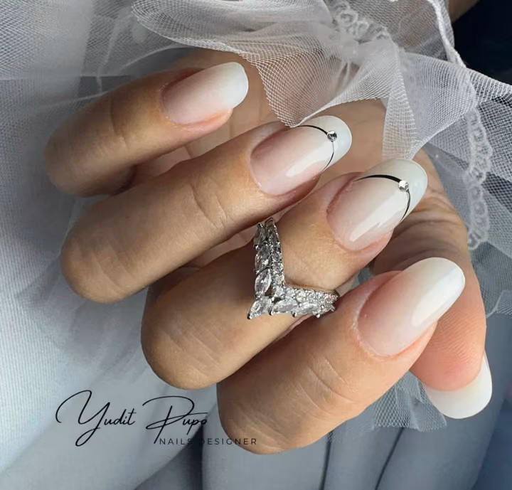 Ombre, Line Art, Rhinestone Placement — nail work by Yudit’s Nails