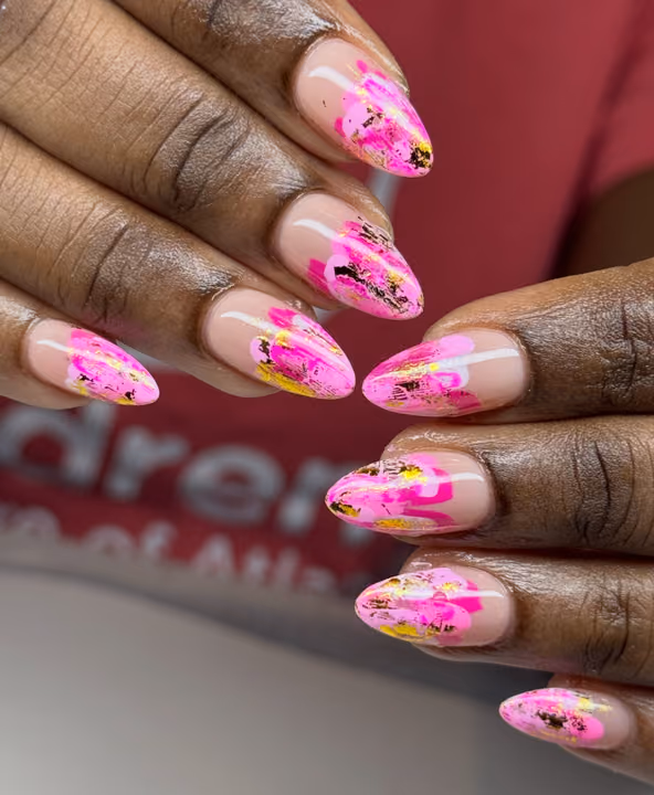 Abstract Art, Transfer Foil, Hand Painting — nail work by The Nail Nest