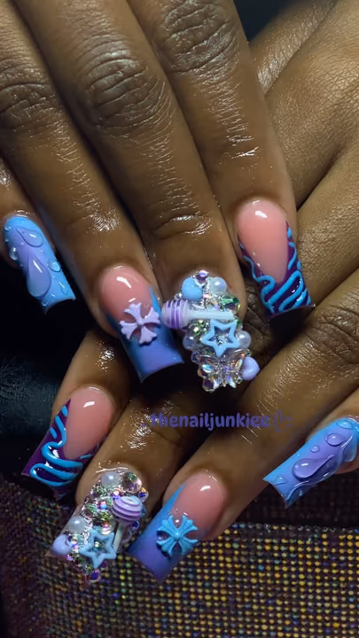 3d Sculpting, Crystal Placement, Structured Gel, Water Drop Effect — nail work by Norcross nail tech