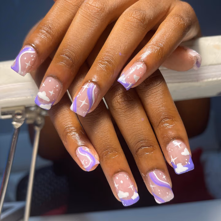 Cloud Art, Hand Painting, Star Art — nail work by Atlanta Nail Artist