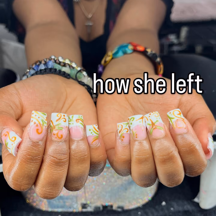 French Manicure, Hand Painting, Swirl Art — nail work by Liyah’s Lair