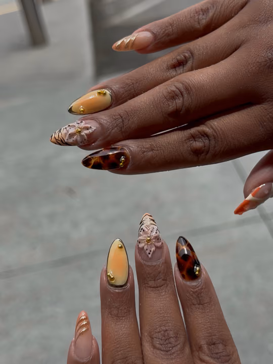 3d Sculpting, Animal Print, Stiletto, Tortoiseshell Effect — nail work by TenTen Buckhead Nails