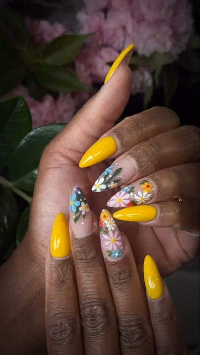 Line Art, Hand Painting, Stiletto — nail work by Dor Nail Bar Atlanta