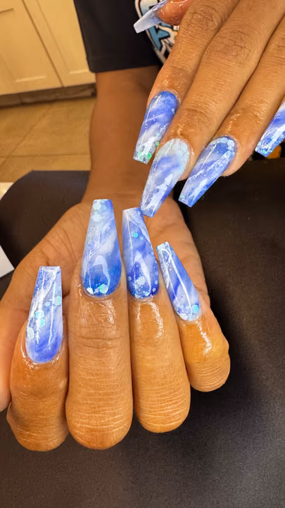 Encapsulation, Gel Overlay, Extreme Length, Marbling — nail work by Lifestyle Nail Bar