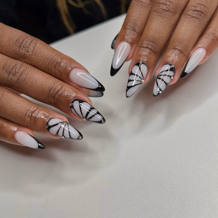 French Manicure, Line Art, Negative Space, Rhinestone Placement — nail work by TARA NAILS & LASH -nails