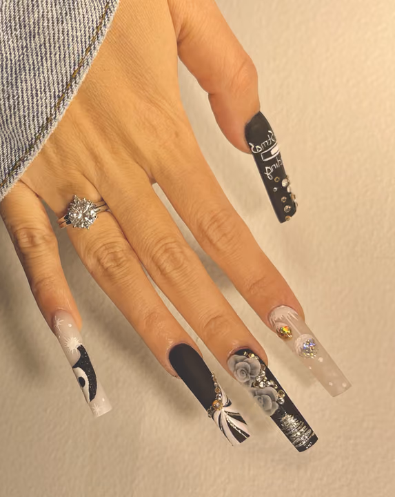 3d Sculpting, Extreme Length, Hand Painting, Matte — nail work by Main street Nails spa