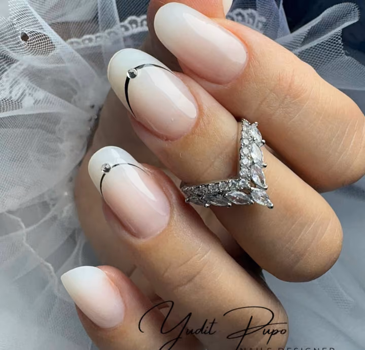 Chrome, Rhinestone Placement, Structured Gel — nail work by Yudit’s Nails