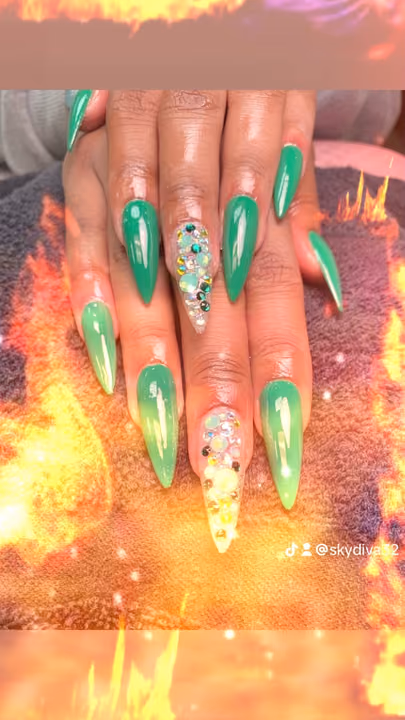 Crystal Placement, Stiletto — nail work by just nails