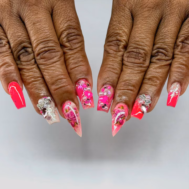 3d Sculpting, Encapsulation, Gel Extensions, Rhinestone Placement — nail work by Southernly Sweet Nails