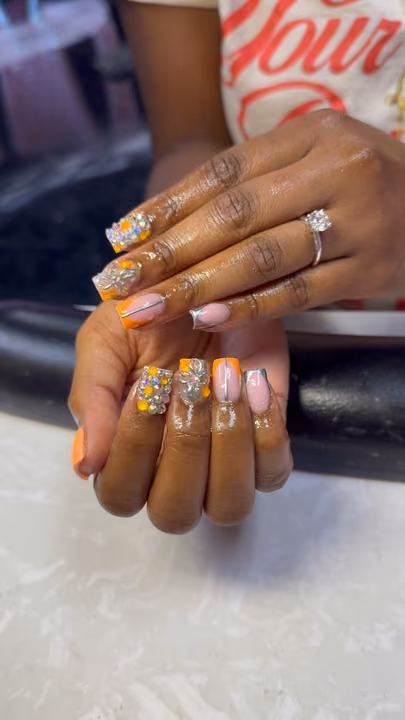 Transfer Foil, Crystal Placement, Square — nail work by ATLANTAS #1 LICENSED NAIL SALON