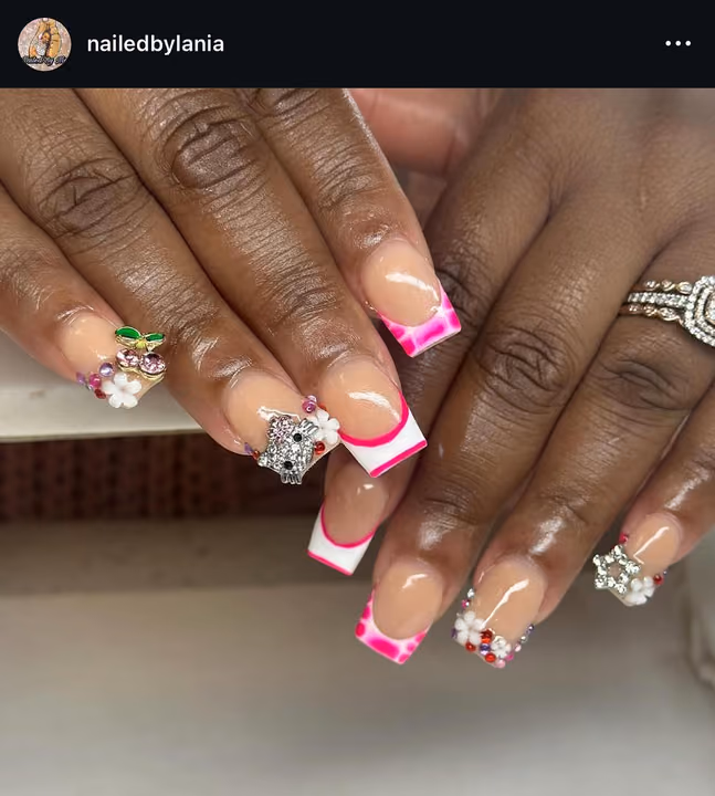 Airbrush, Charm Placement, Crystal Placement, French Manicure — nail work by LD Nail Salon
