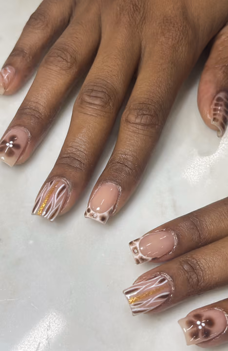 Gel Extensions, Hand Painting, Structured Gel, Textured Finish — nail work by Natural Nail Theory