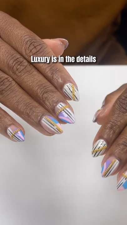 Chain Accent, Chrome, Line Art — nail work by Doll House Nails