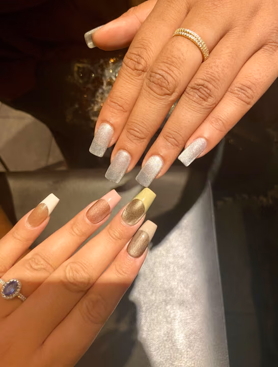 Cat Eye, Coffin, Velvet Effect — nail work by Judith