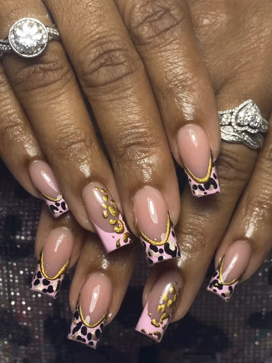 Animal Print, French Manicure, Hand Painting, Mixed Media — nail work by Norcross nail tech