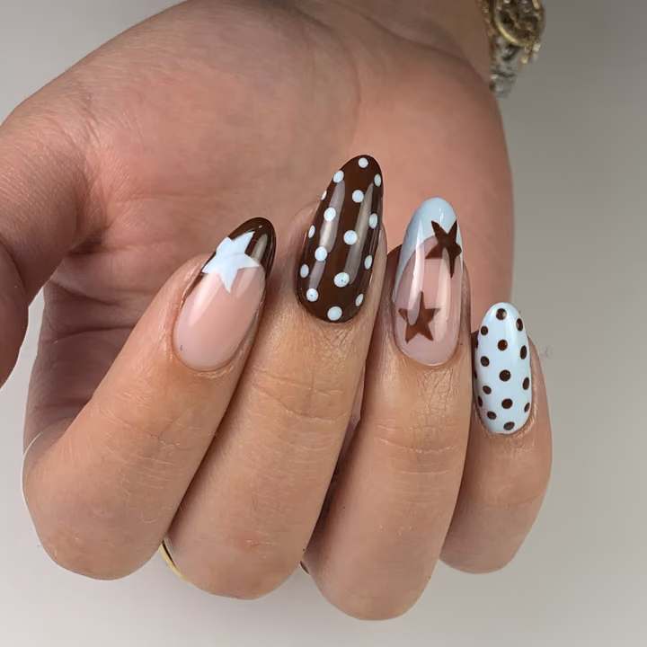 Apex Building, Gel Overlay, Hand Painting, Line Art — nail work by VESTA BEAUTY NAILS