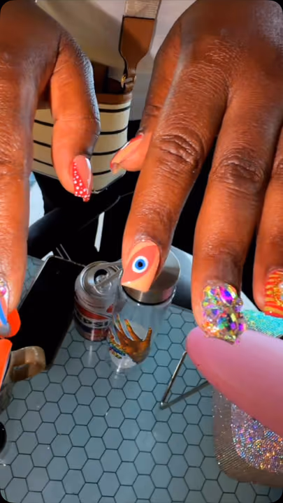 Crystal Placement, Graphic Art, Hand Painting — nail work by Da Bling God