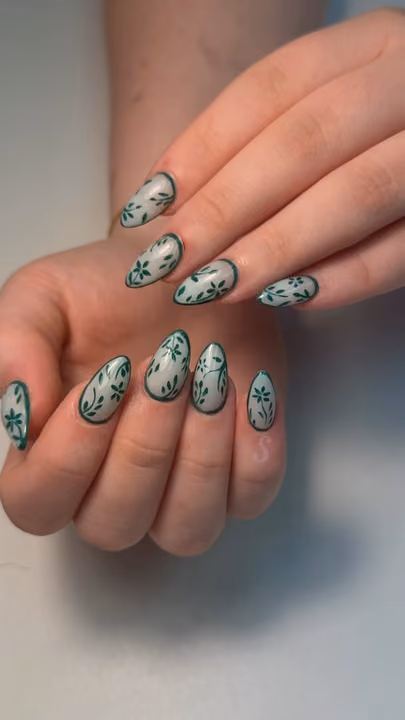 Hand Painting, Line Art, Structured Gel — nail work by Atlanta Nail Tech