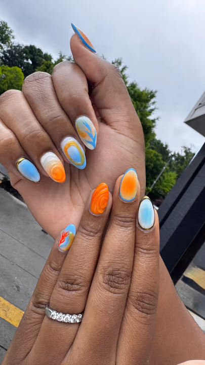 Abstract Art, Airbrush, Chrome, Textured Finish — nail work by Lifestyle Nail Bar