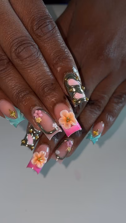 3d Sculpting, Chrome, Studs — nail work by Dallas Ga Nail Tech